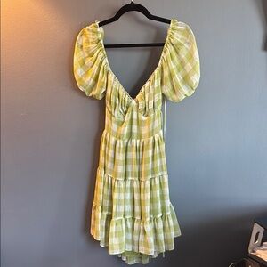 Yellow and White Smocked Puff Sleeve Sundress